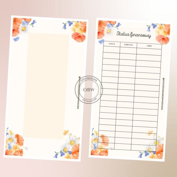 Karty kategorii (5x) + Statusy (5x) - kwiatowe